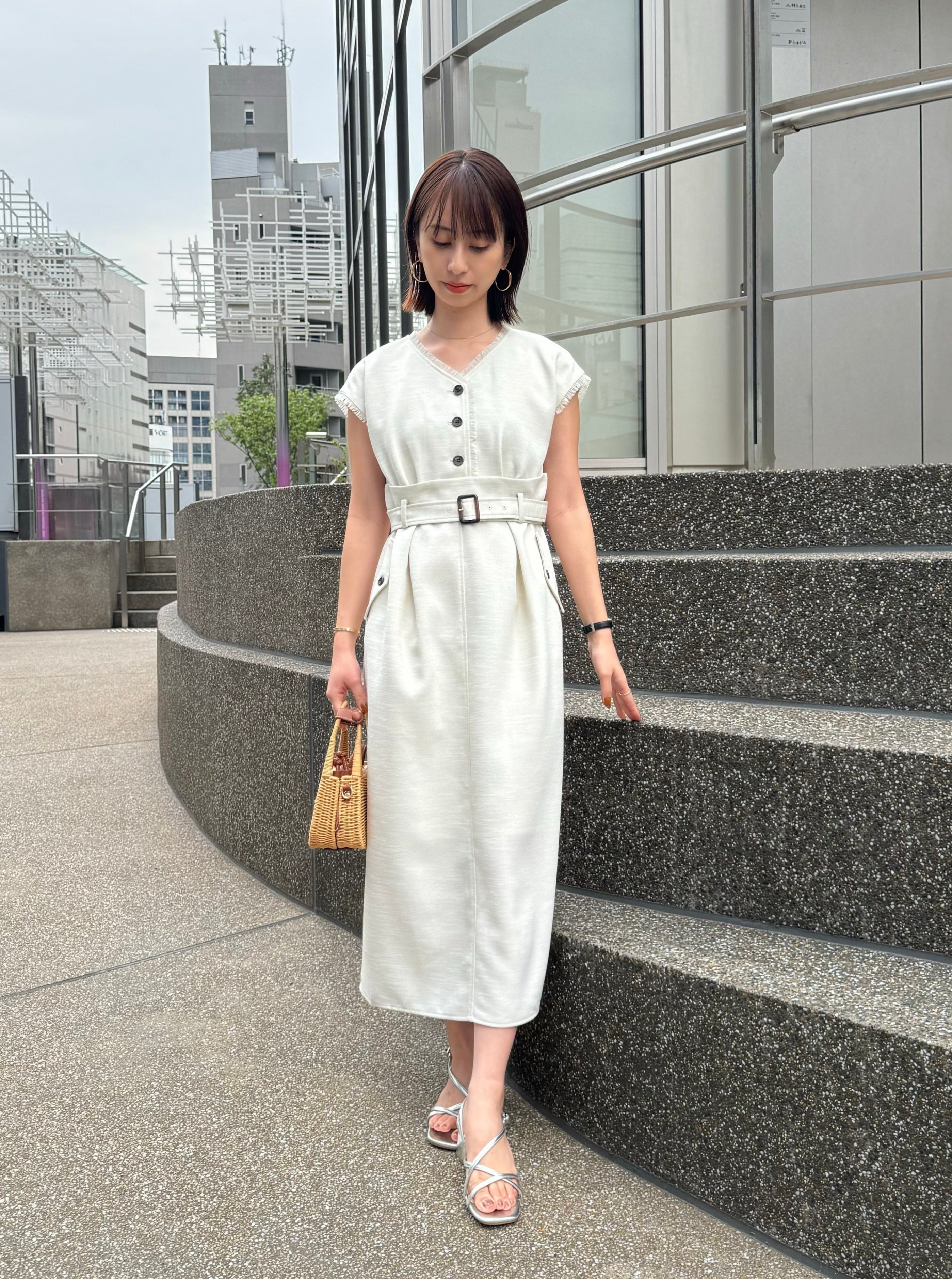 リネンライクツイードIラインワンピース | 小柄・低身長女性向け