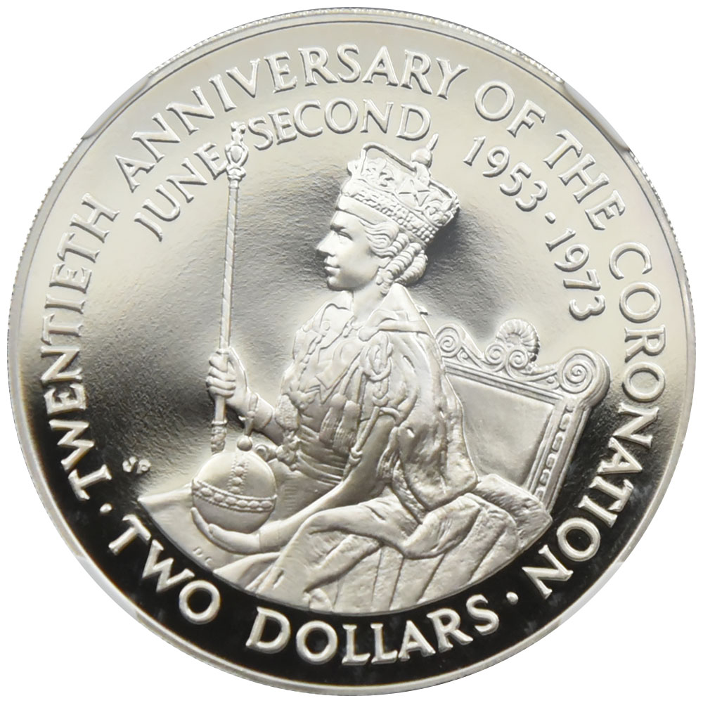 クック諸島 1973 エリザベス2世 S$2 銀貨 NGC PF 69 ULTRA CAMEO コロ