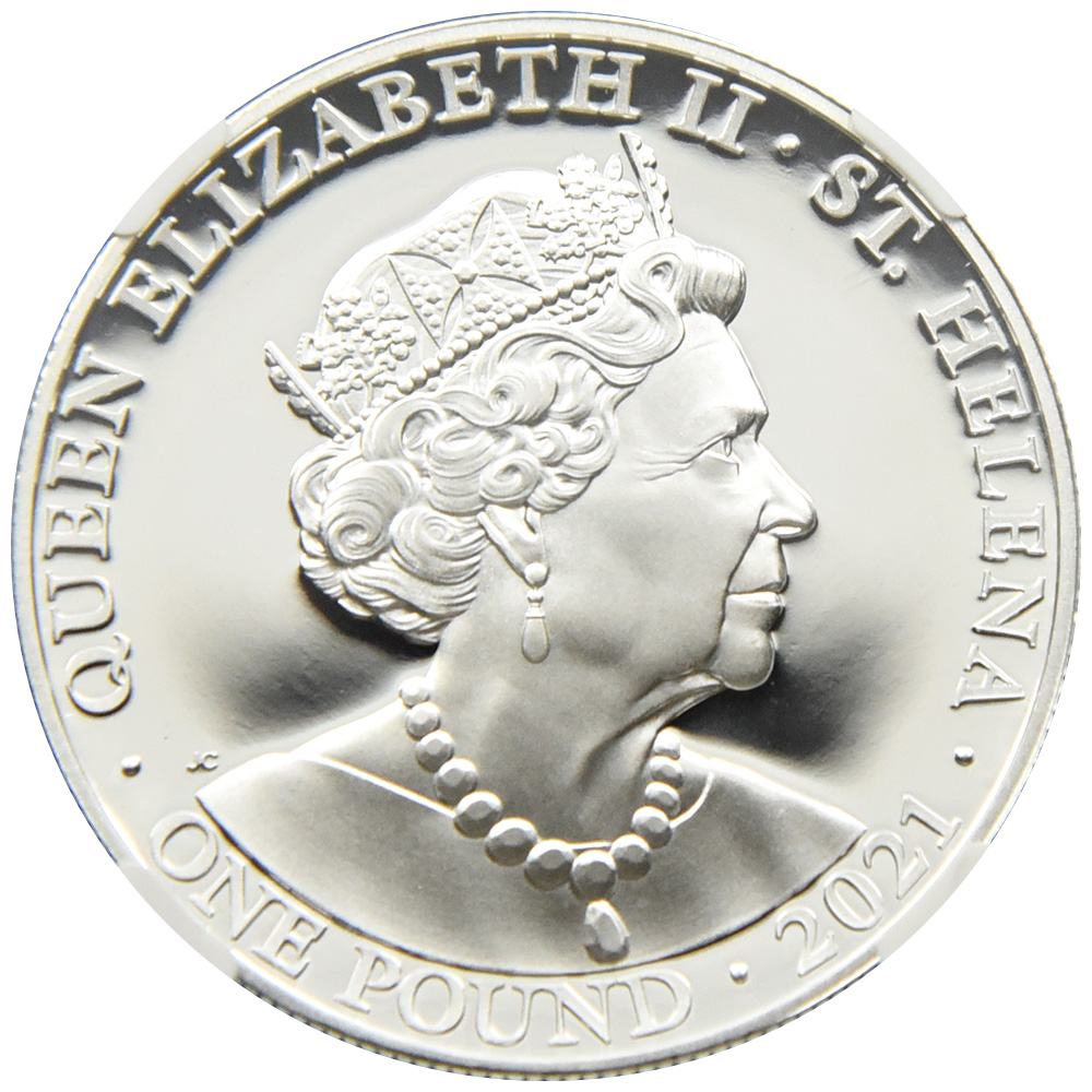 セントヘレナ島 2021 エリザベス2世 1ポンド 銀貨 NGC PF 70 ULTRA