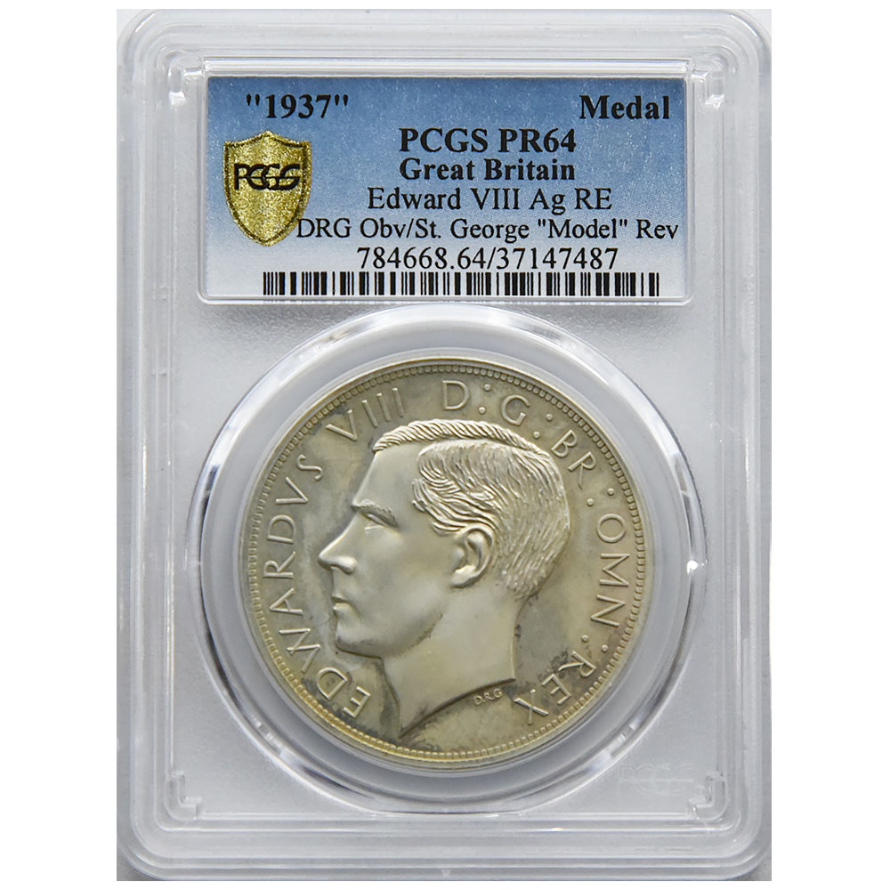 イギリス 1937 エドワード8世 Medal 銀貨 PCGS PR64 Ag RE DRG Obv