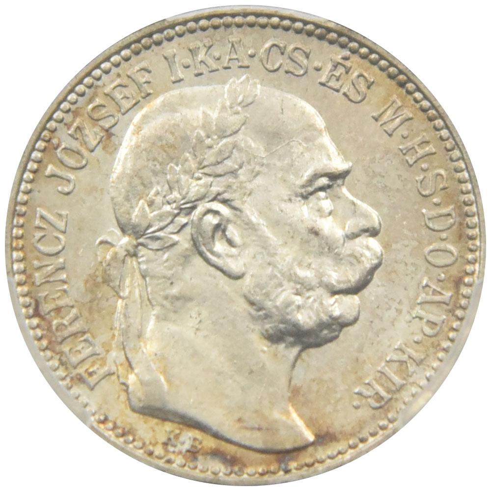 ハンガリー 1914-KB フランツ・ヨーゼフ一世 1コロナ 銀貨 PCGS MS62