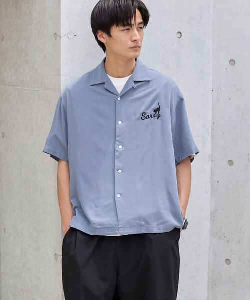 Sarry Cat刺繍レーヨンシャツ