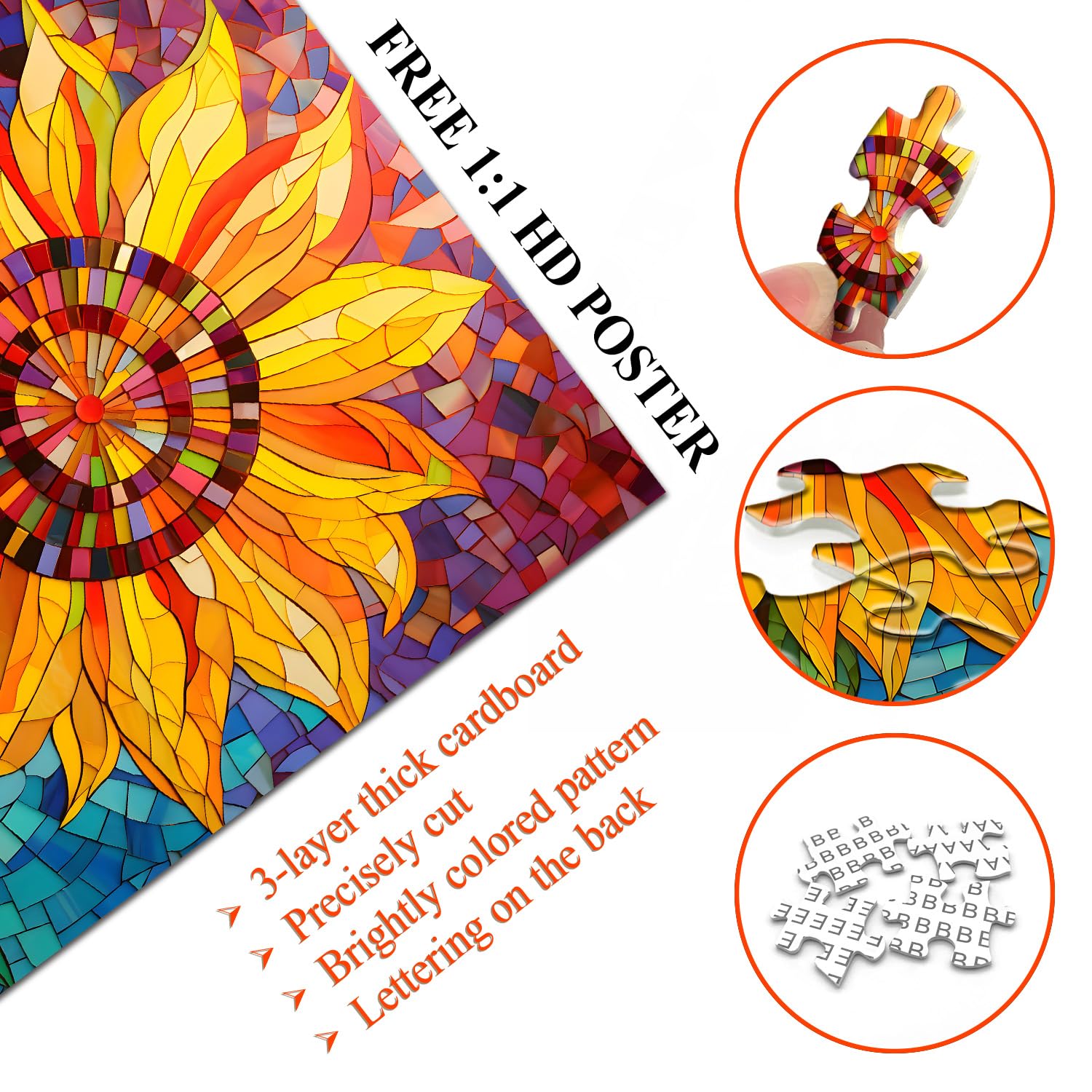 Mosaic Sunflower Jigsaw Puzzle 1000 Pieces – Closeteyes