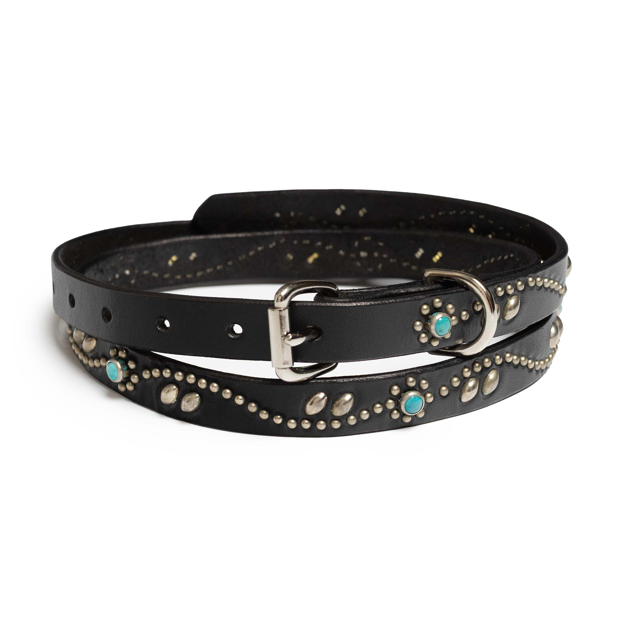 HTC Belt Black Leather w/ Silver Studs & Turquoise Stones (SN32 TQ