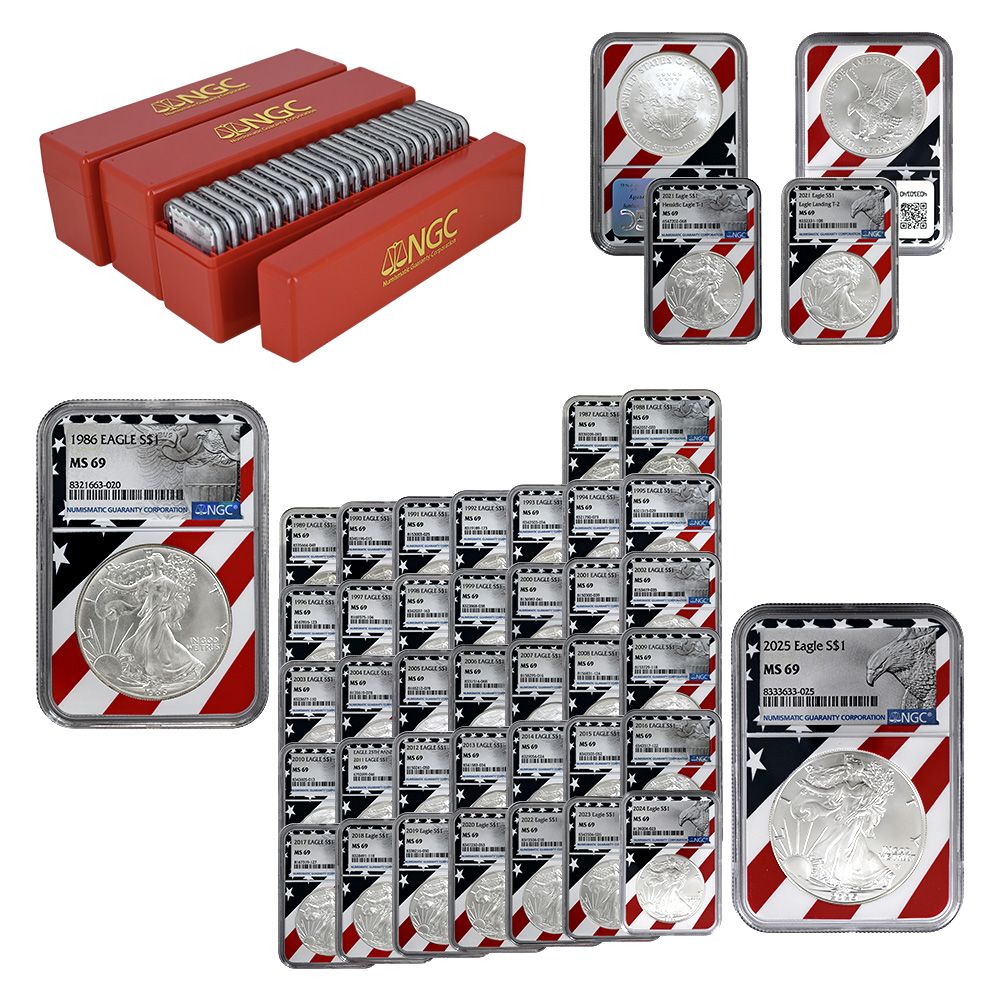 1986 - 2025 Flag Core Silver Eagle Date Run Set - Two-Pay | US