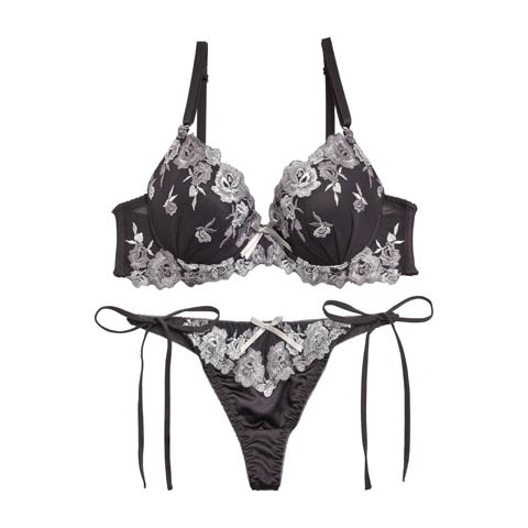 Rose刺繍ブラジャー&サイド紐Tバックショーツ［激売れ］│下着