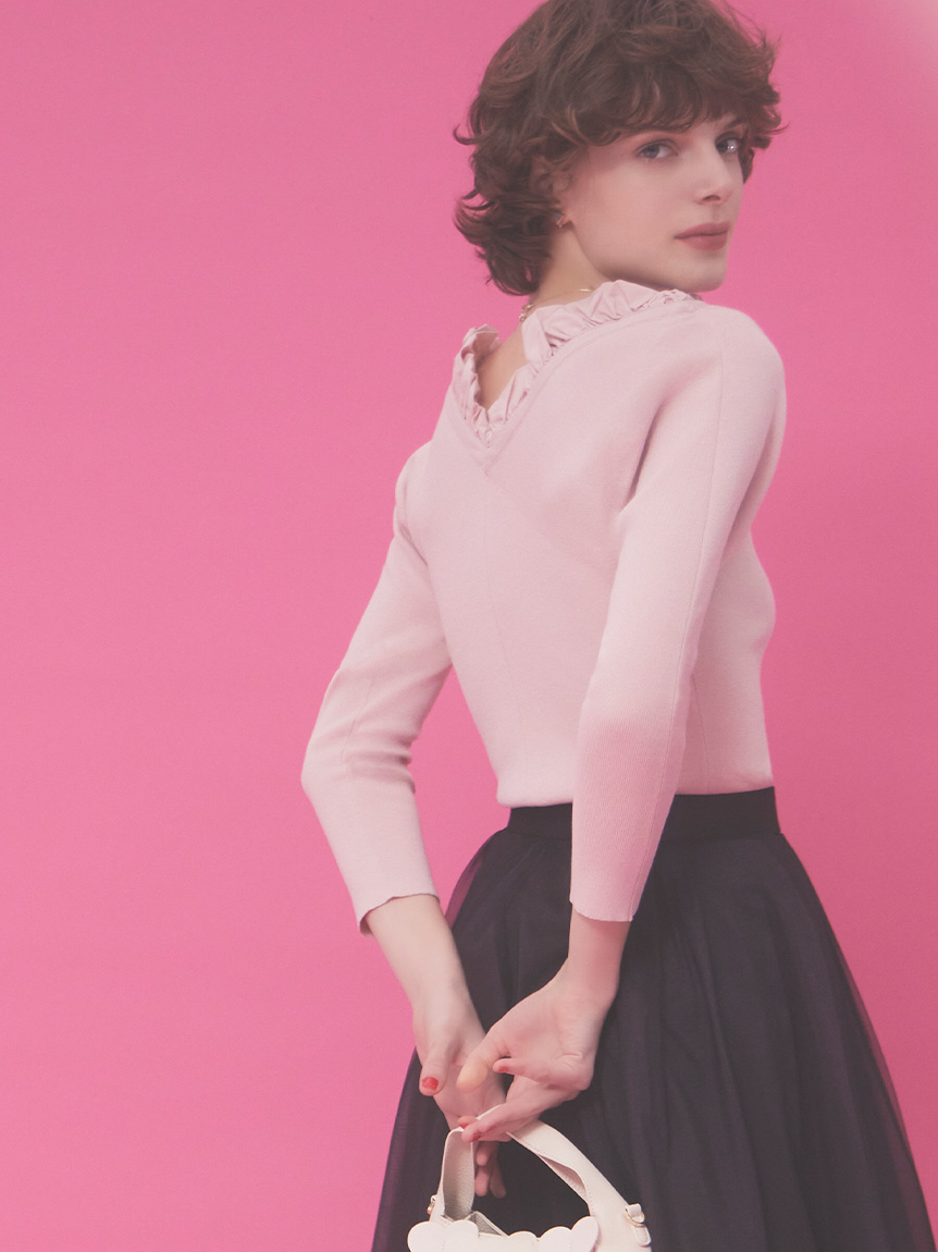 HANAE MORI×CELFORDコラボ】 ハートネックリブニットプルオーバー