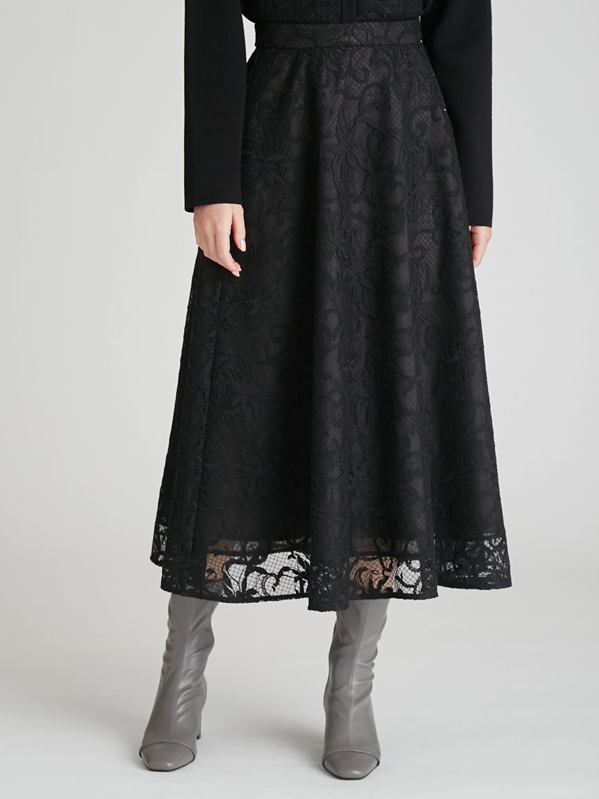 セットアップ対応】チュール刺繍フレアスカート(SKIRT（スカート