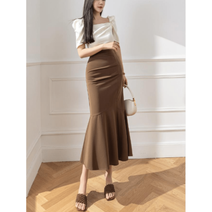 骨格ウェーブサイド切り替えマーメイドフレアスカート（スカート