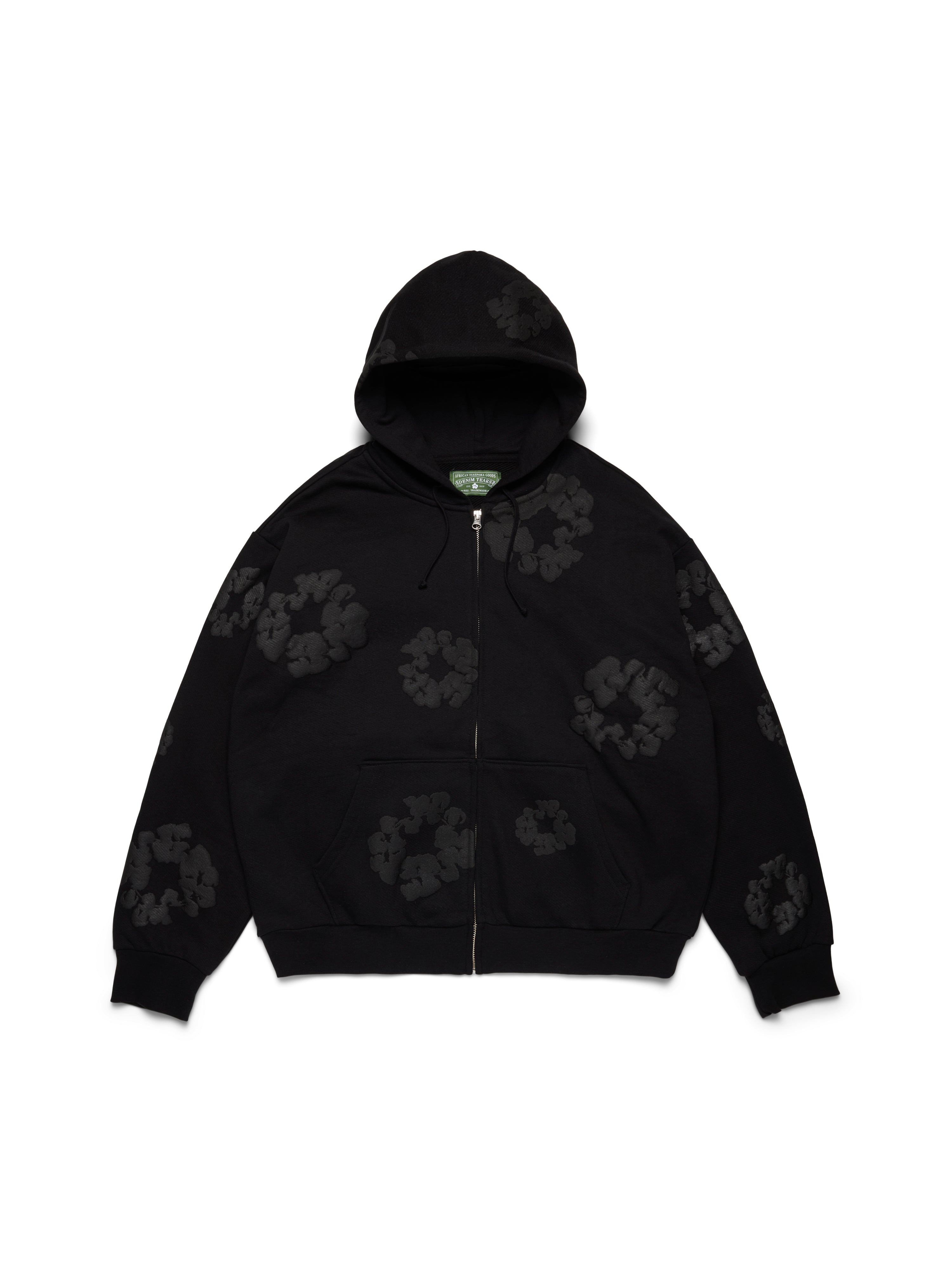 Mono Cotton Wreath Zip Hoodie Black – DENIM TEARS