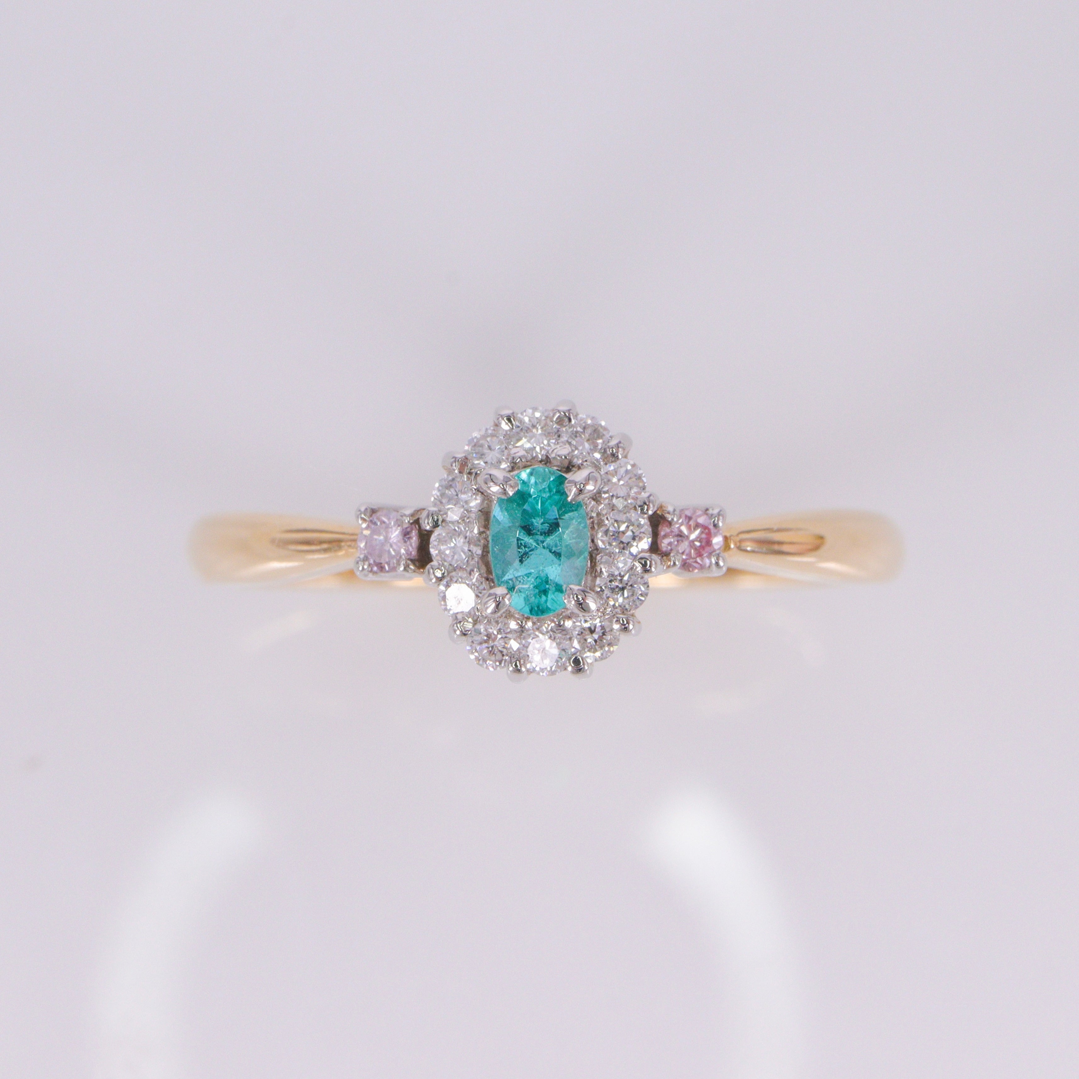 ☆匠-藤原作☆パライバトルマリン＆ピンクダイヤモンドK18/Ptリング