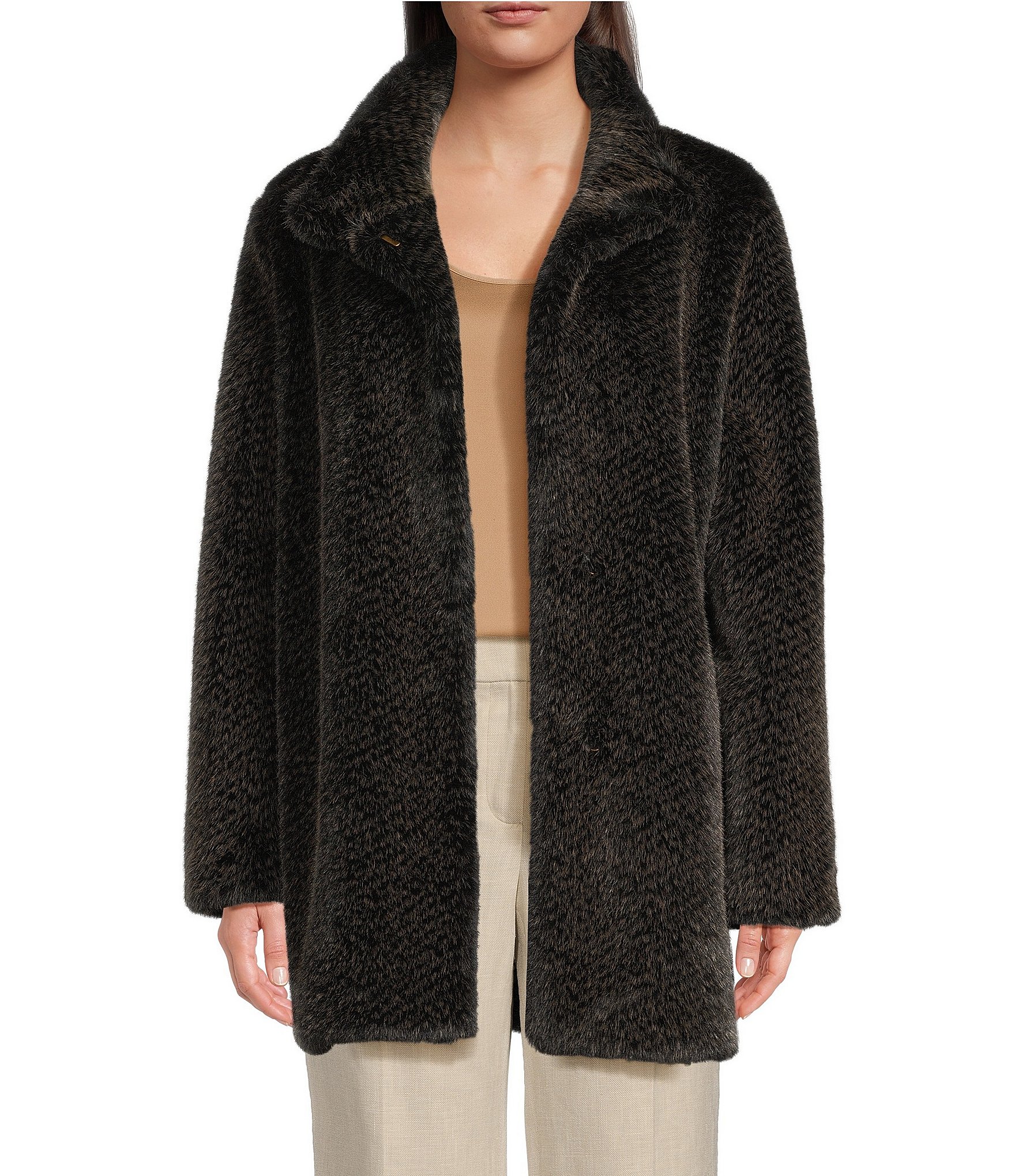 Donna Karan Faux Fur Stand Collar Button Front Coat at Hamilton