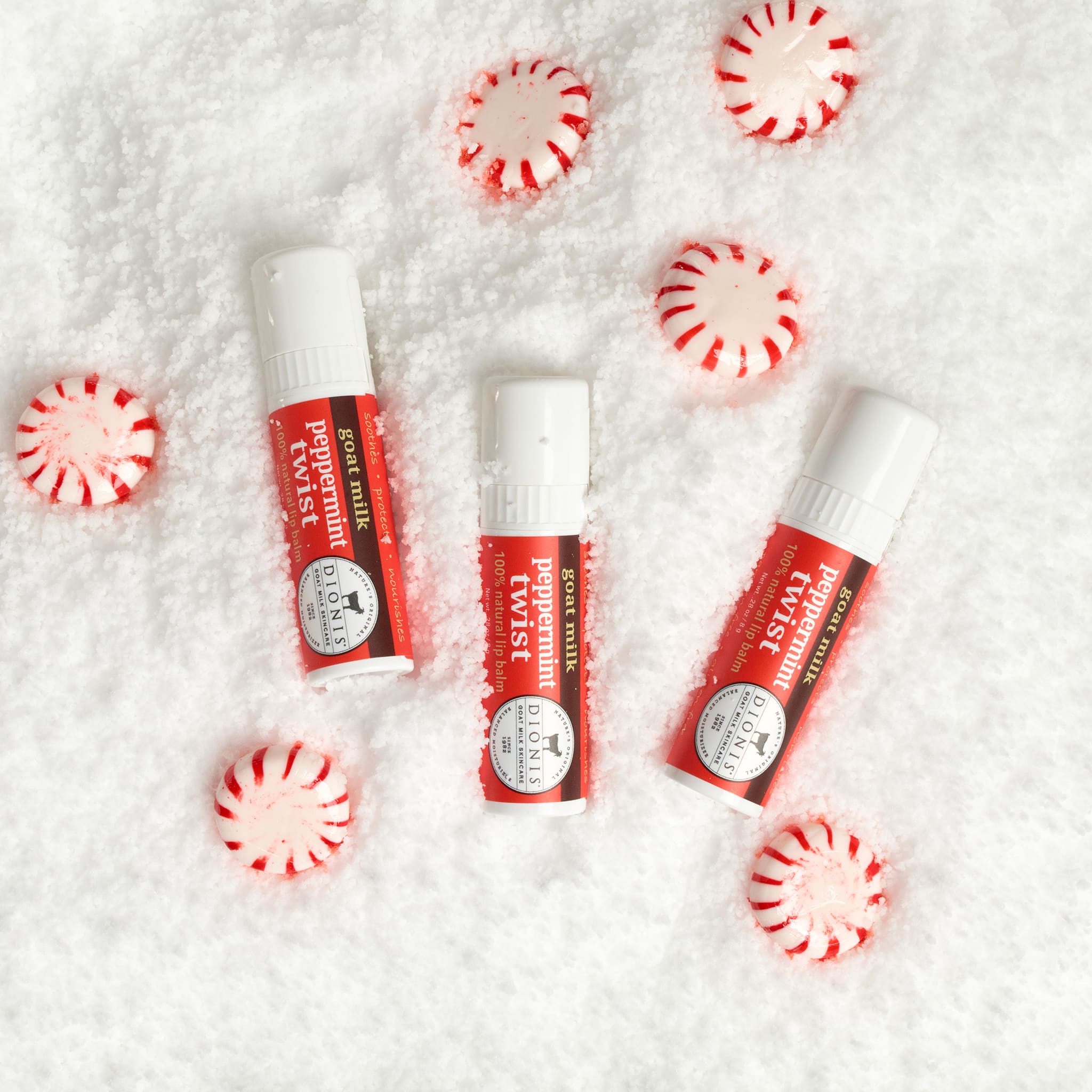 Peppermint Twist Goat Milk Lip Balm, Set of 3 • Dionis Goat Milk