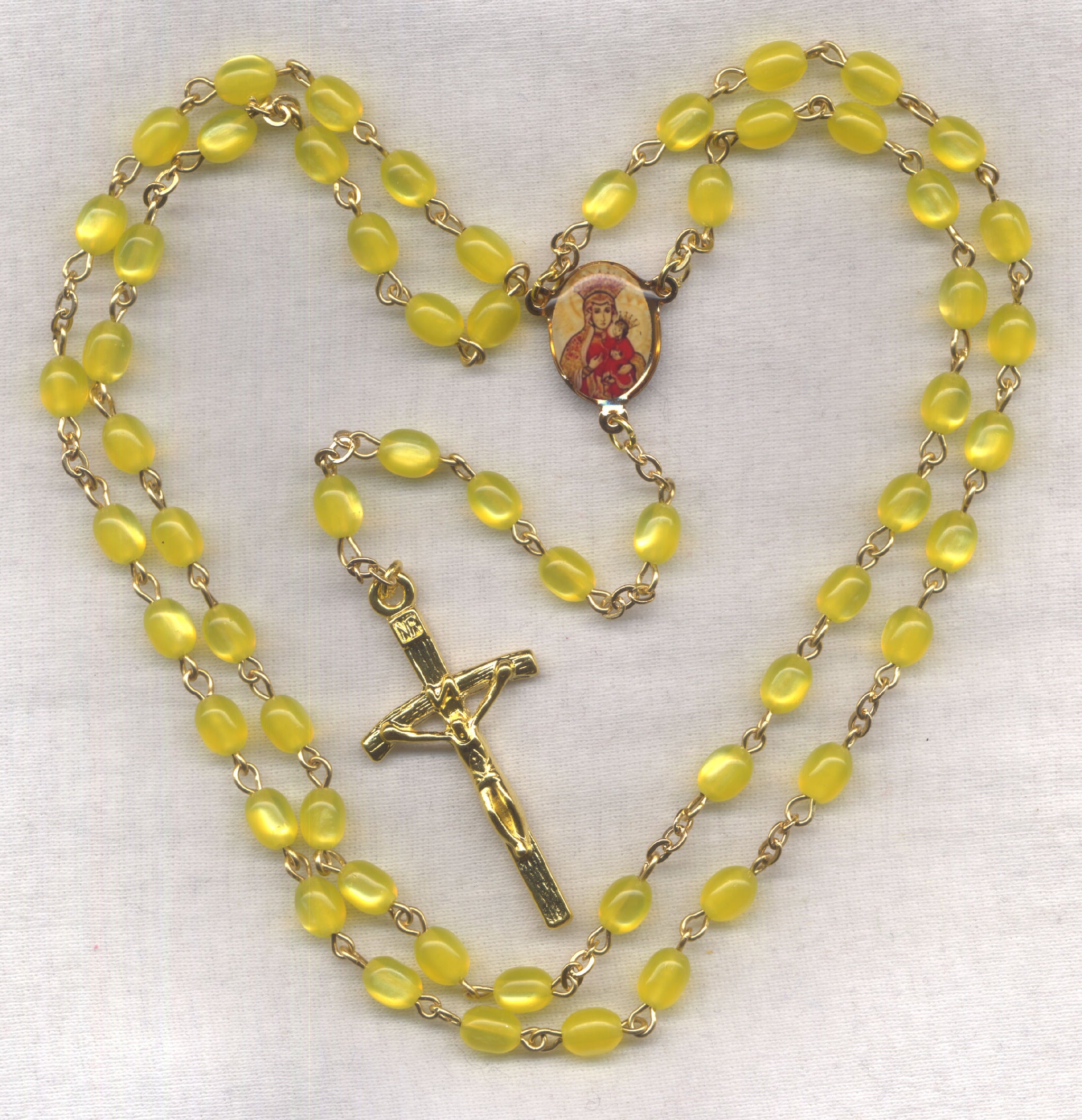 Our Lady of Czestochowa John Paul II Rosary Yellow Oval acrylic Bead V