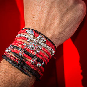 Red / Black Stingray Leather with Silver Beads – Double Bone Official