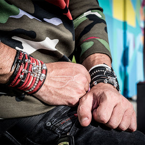 Red / Black Stingray Leather with Silver Beads – Double Bone Official