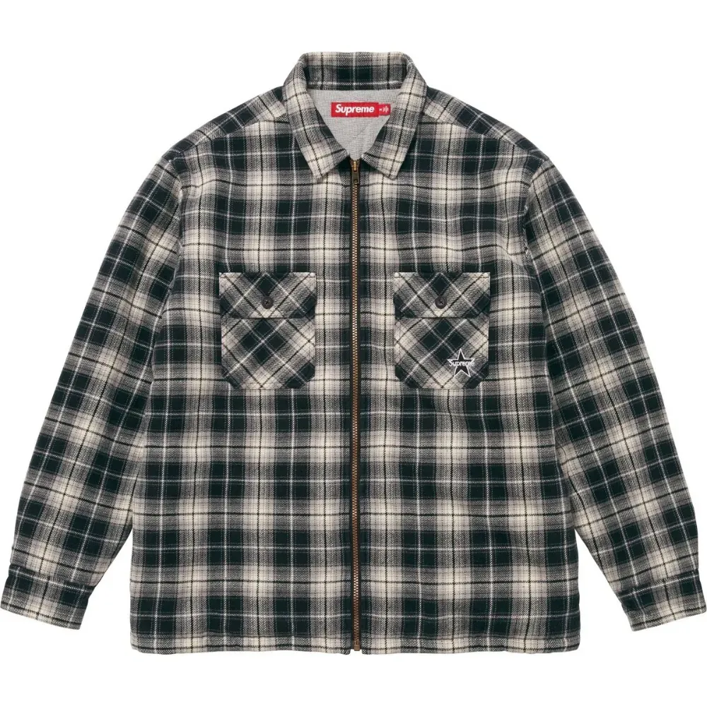 Camisa Supreme Thermal Lined Zip Up Flannel Black FW25-W9 - Droper