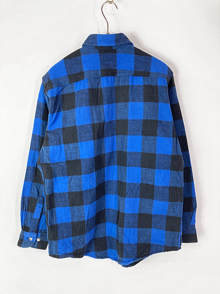 古着 80s St John's Bay ブルー × ブラック ブロック チェック ヘビー
