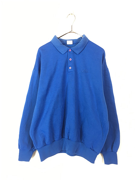 古着 90s NIKE ワンポイント ソリッド 3つボタン 襟付き スウェット