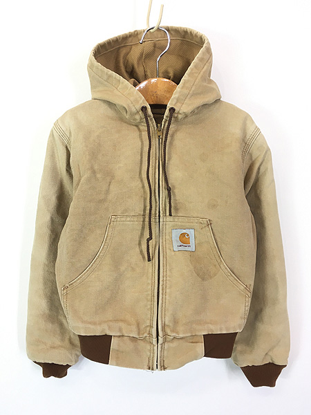 キッズ 古着 80s USA製 Carhartt 裏地 メッシュ ブラウン ダック