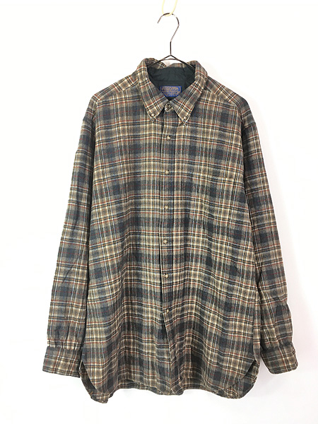 古着 80s USA製 Pendleton ダーク チェック BD ウール シャツ XL