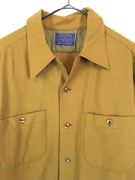 古着 60-70s Pendleton 無地 ソリッド 開襟 ボックス ウール シャツ