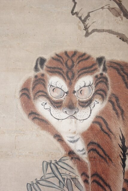 鈴木冀龍 文飛 虎図 紙本額装 Z714｜骨董店 のびる 古美術 骨董 和風