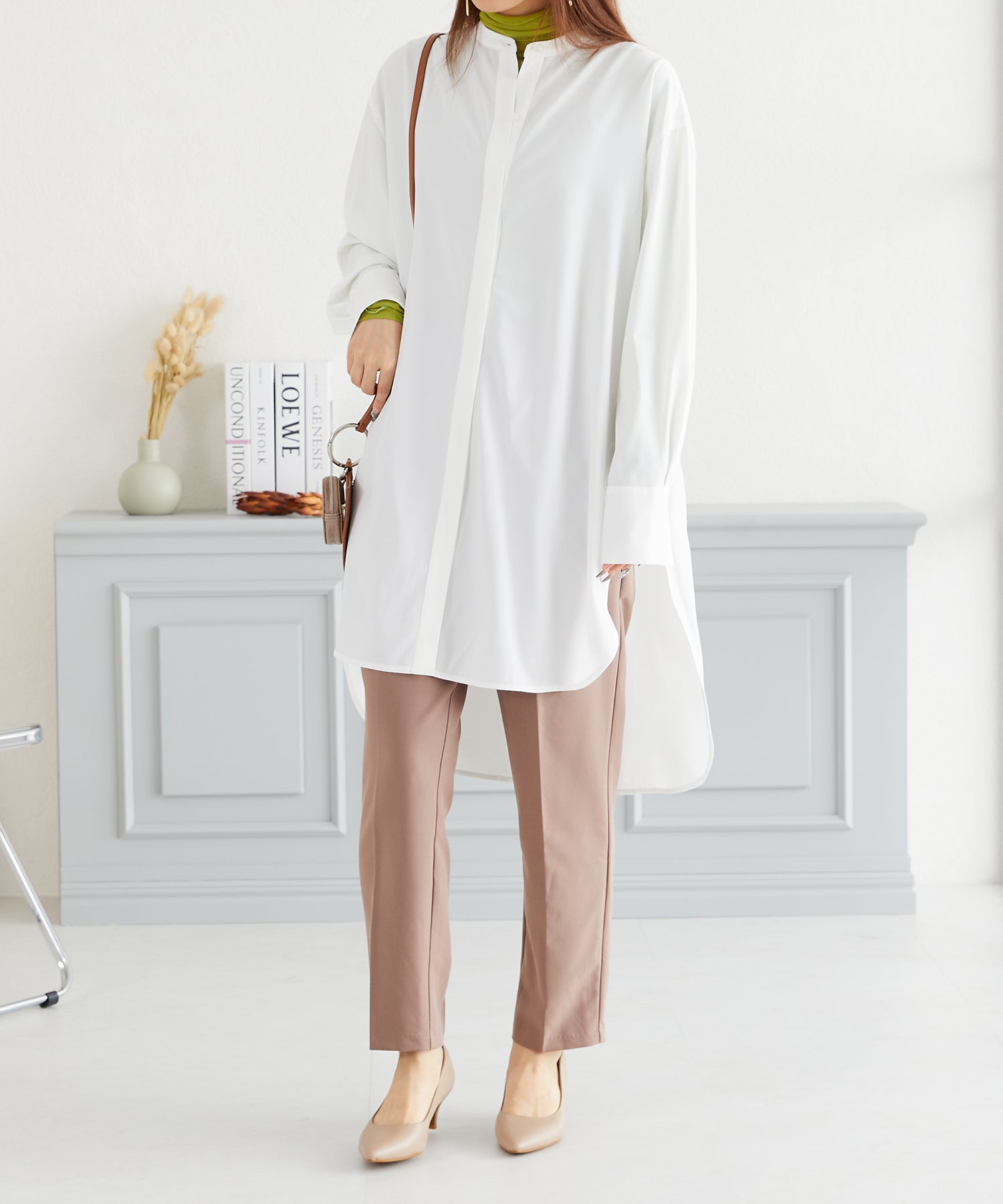 バンドカラースリットロングシャツ/AC3646 – ORIENTALTRAFFIC