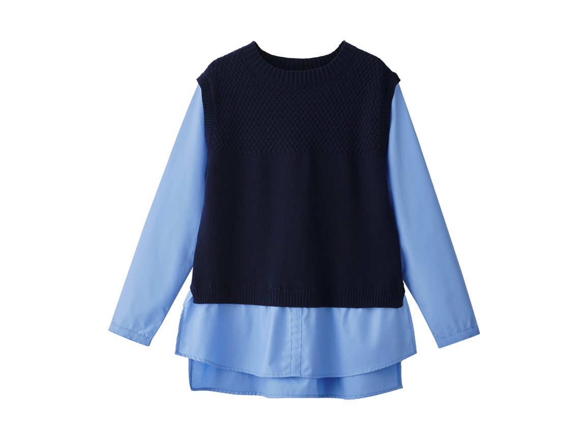 ニットドッキングシャツプルオーバー(04_LL 90_ネイビー×ブルー