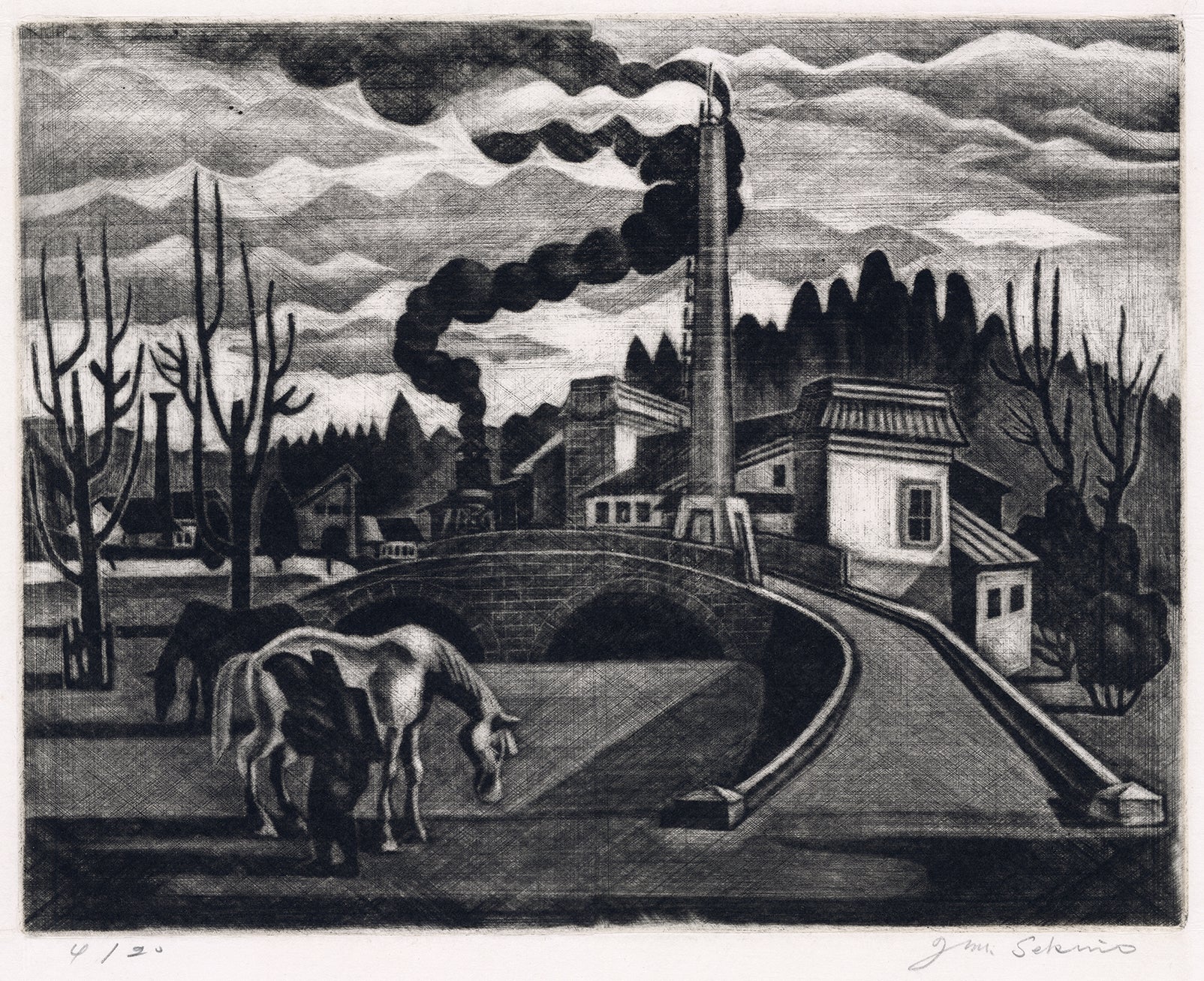 関野準一郎：東京郊外（エッチング） – Egenolf Gallery Japanese Prints