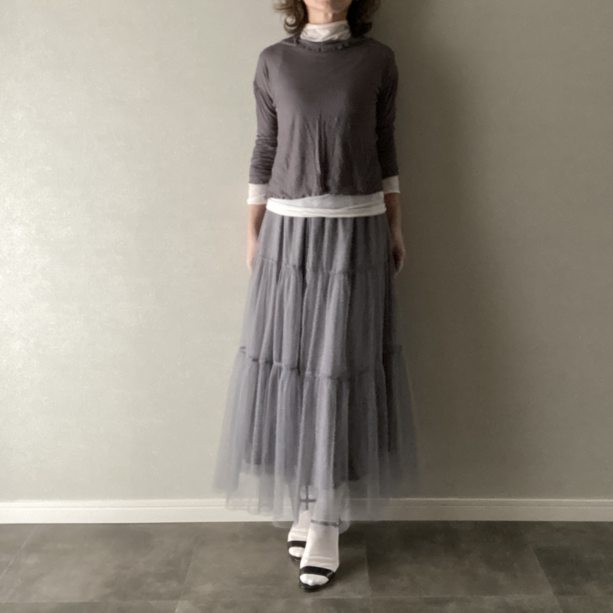 スカート チュール ティアード グレー フリーサイズ【022222】 | En