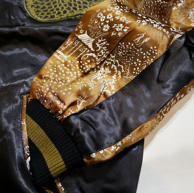 花旅楽団 金筋彫り鳳凰 刺繍 リバーシブルスカジャン ブラック