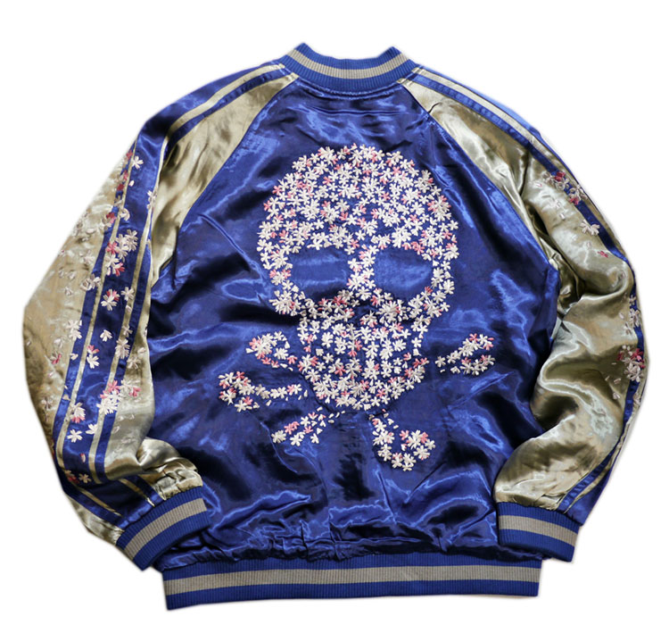 花旅楽団 [ 桜骸骨 ] 刺繍 リバーシブルスカジャン SSJ-509 ブルー