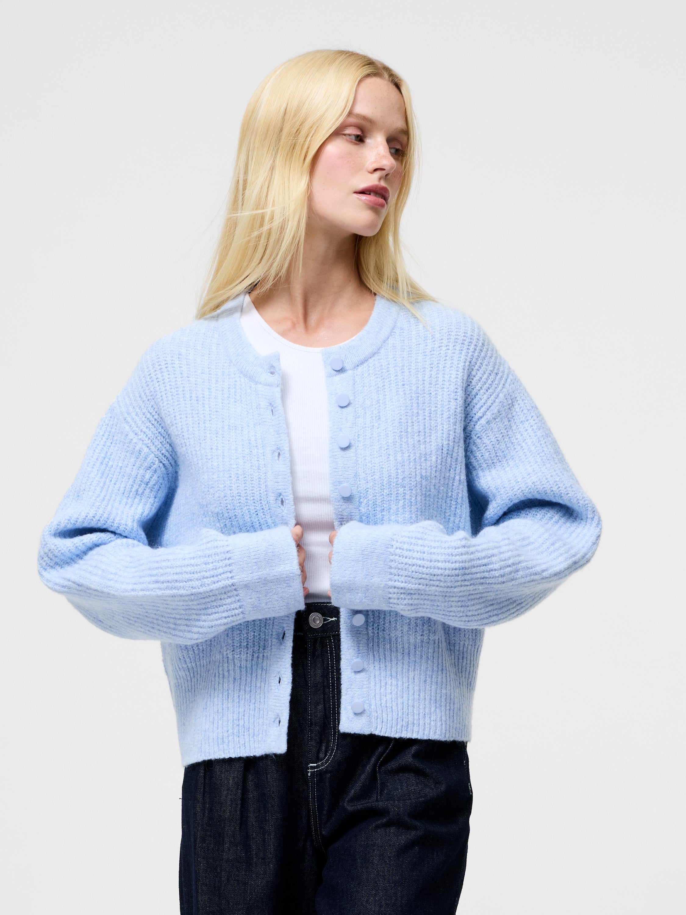 Kezia Recycled Knit Long Sleeve Cardigan Arctic Blue | French