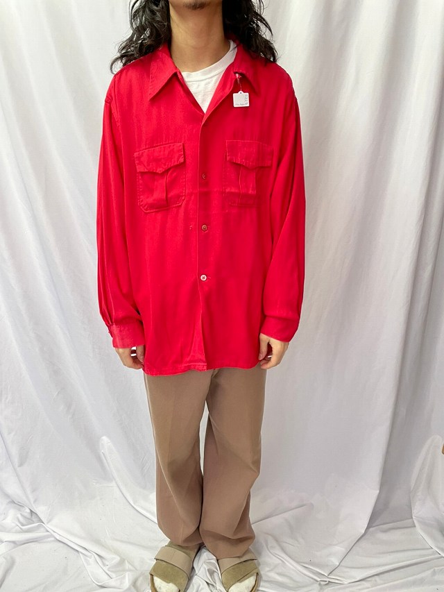 50年代 50s ピルグリム 開襟 長袖 赤 レッド │ヴィテージ古着屋Feeet