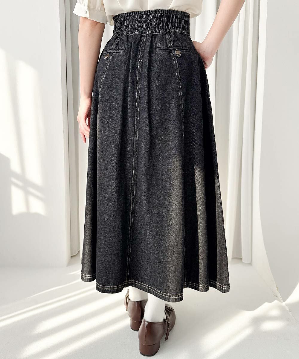 サイズ展開】フロント釦デニムフレアースカート/an another angelus
