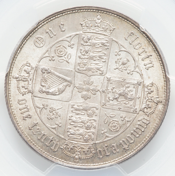 SOLD】1852年 英国 ヴィクトリア女王 ゴシックフローリン銀貨 MS63 R5