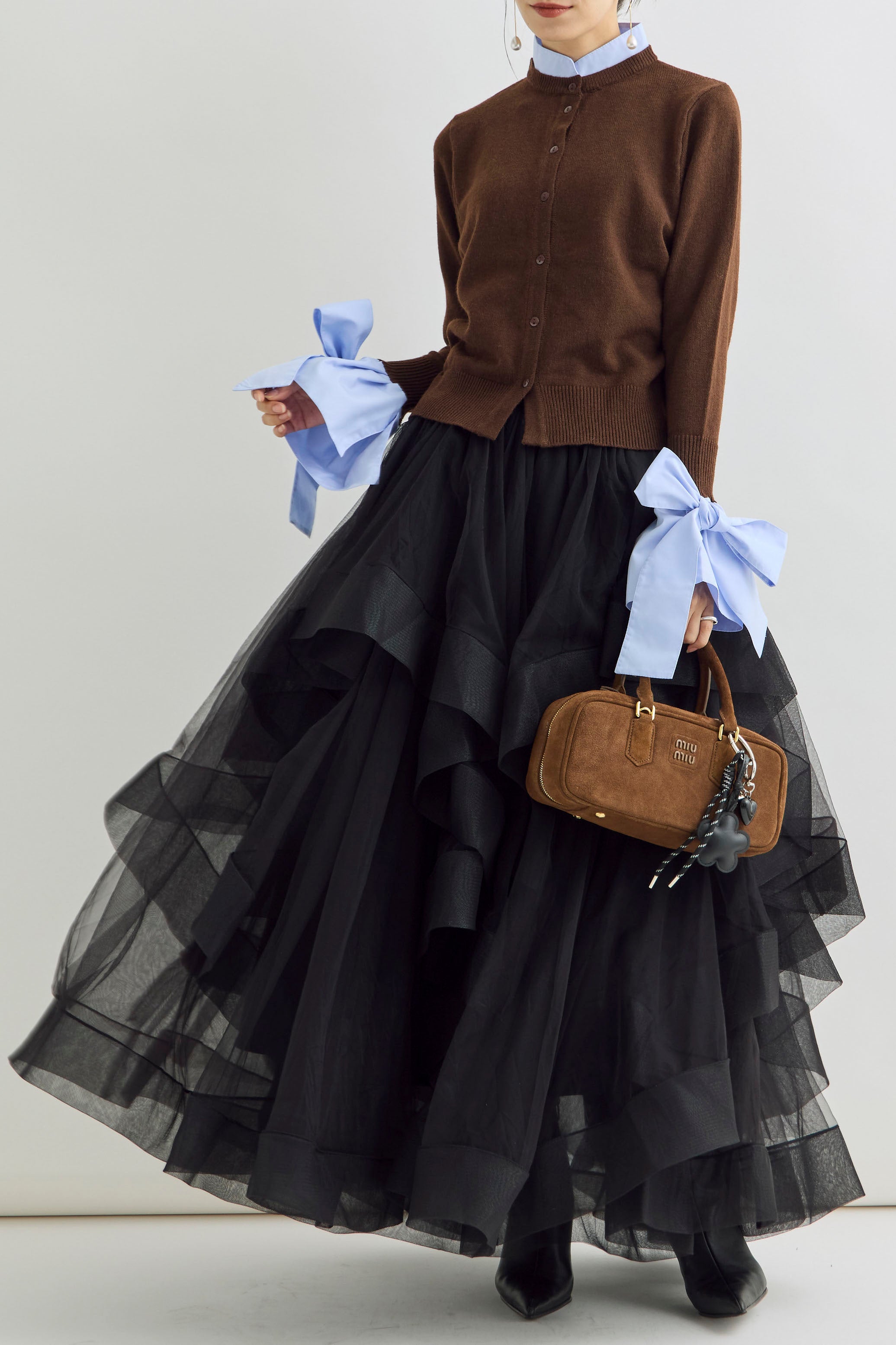 予約/SET]BIGリボンカフスデザインニットドッキングカーデ+ランダム