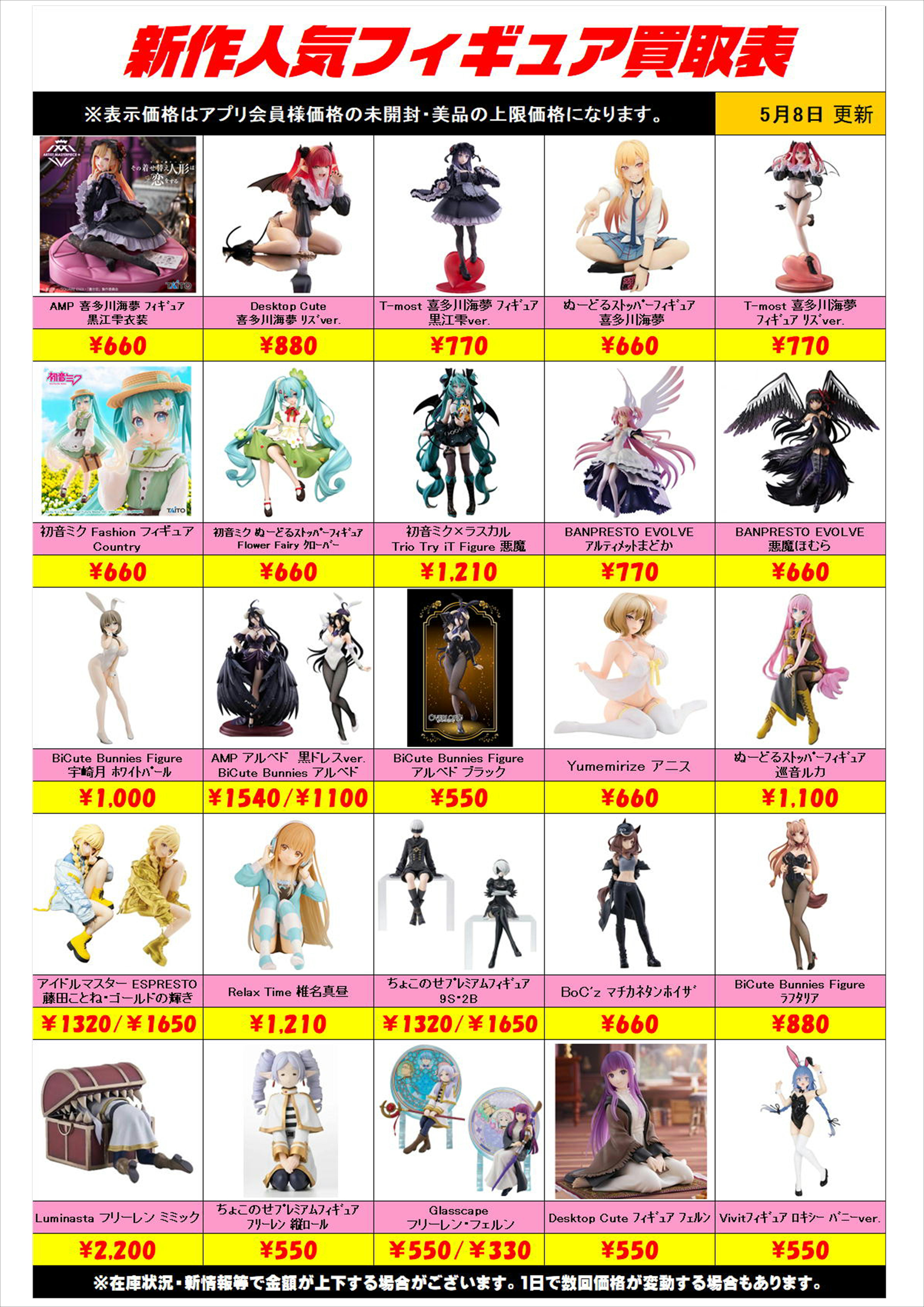 新作プライズフィギュア買取リスト更新しました！ 5/8～ プラスアップ