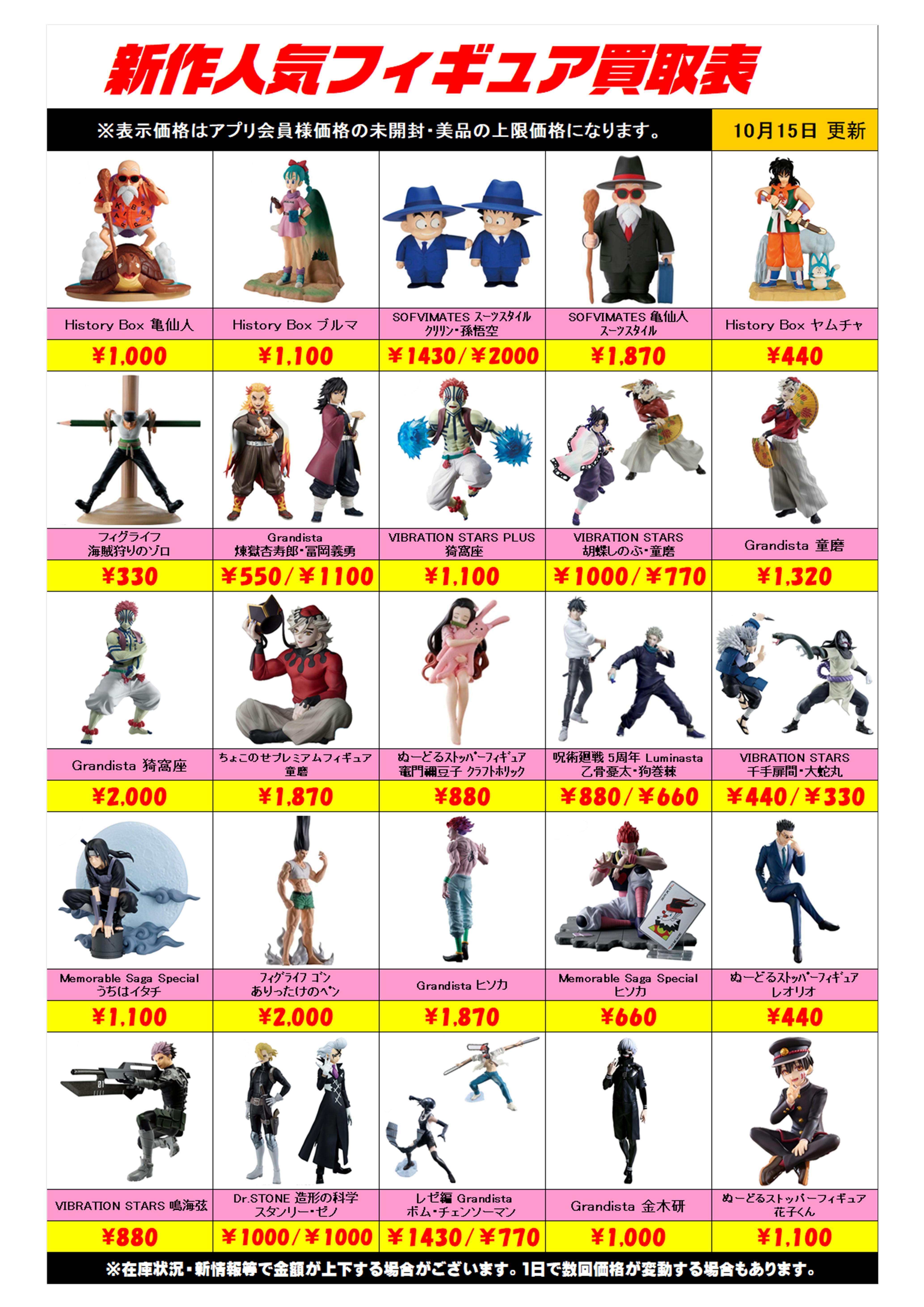 新作プライズフィギュア買取リスト更新しました！ 10/15 | 千葉鑑定団