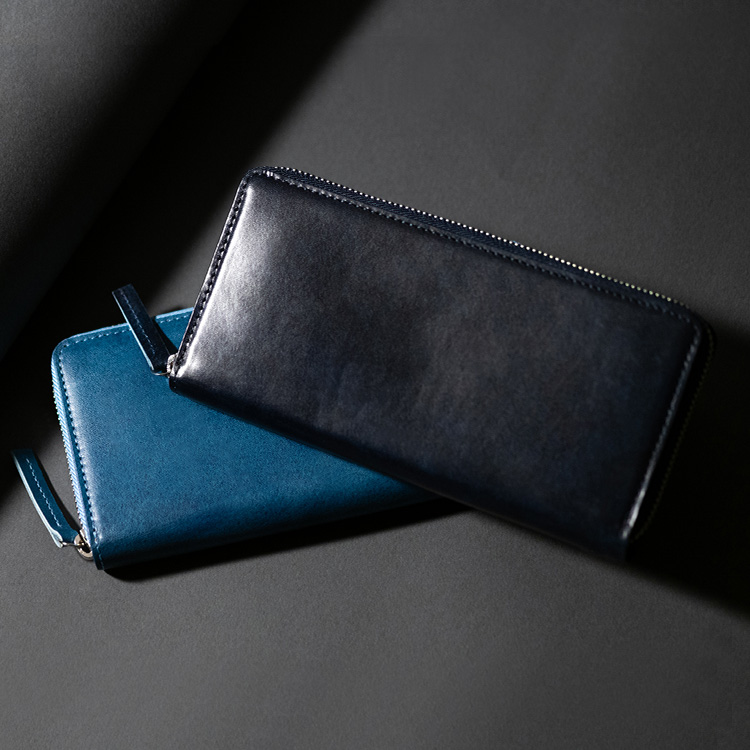 BAGGY PORT】藍染めレザー ラウンドファスナーロングウォレット HRDFH