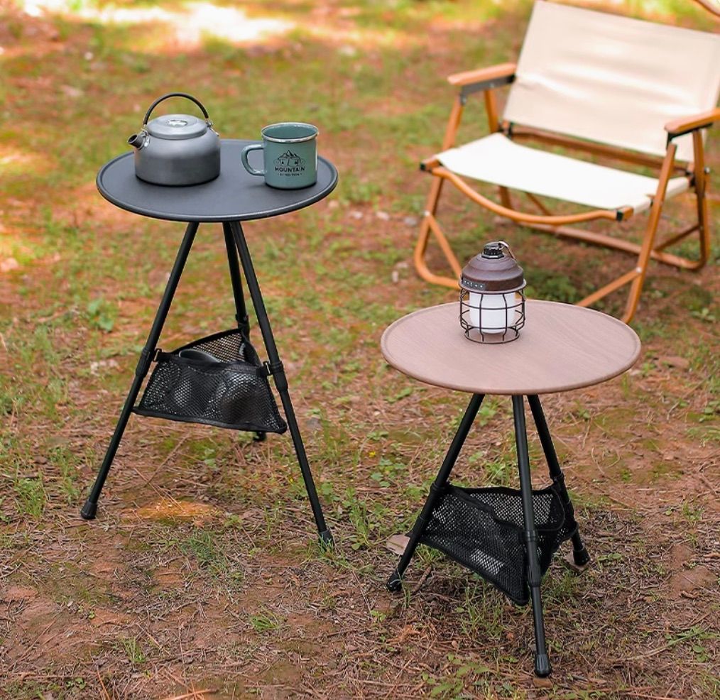 アウトドアテーブル 三脚スタンド式 丸型アウトドアサイドテーブル