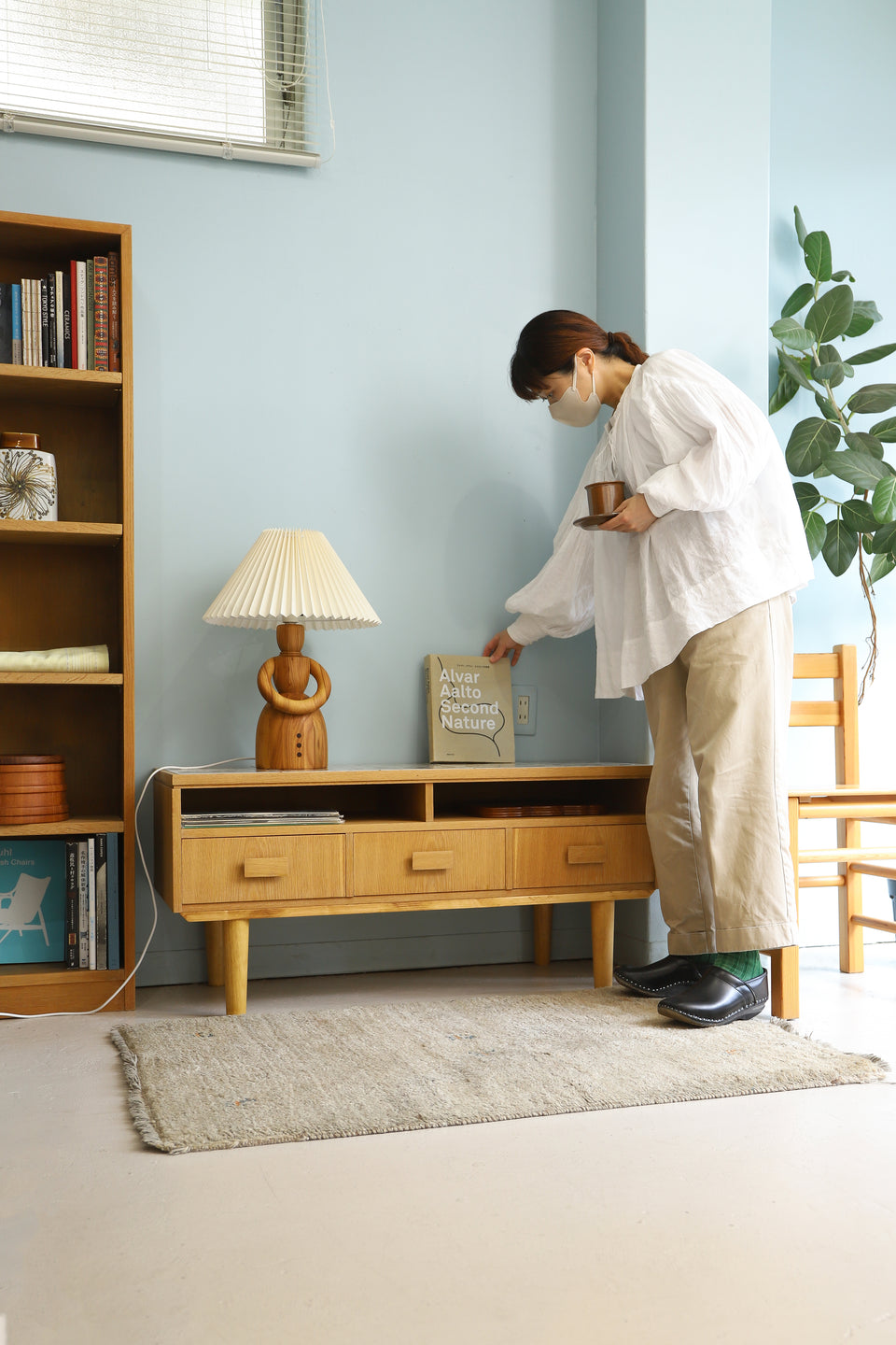 デンマークヴィンテージ タイルトップ ローボード チェスト オーク材