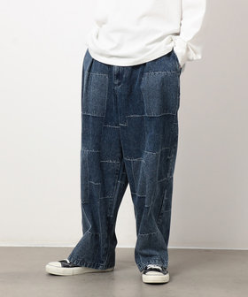 パッチワーク風デニムワイドパンツ（55-01PK06-205）｜パープル