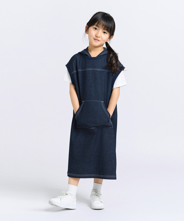 デニムライクジャージー フード付きワンピース（98-45OK09-205