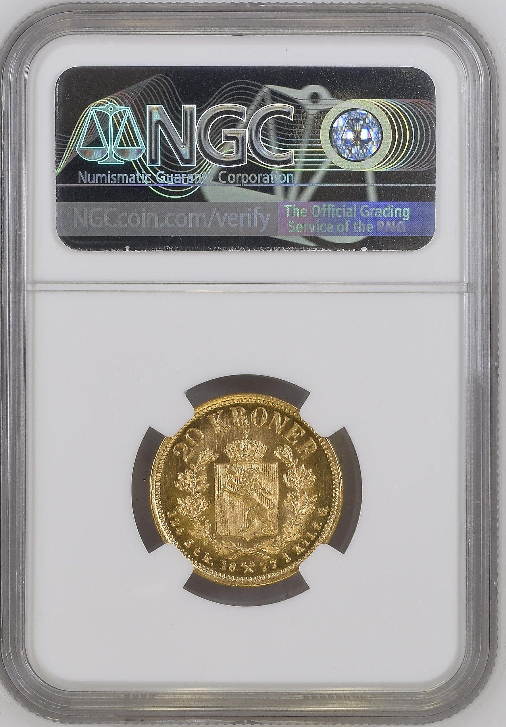 最高鑑定】ノルウェー20クローナ金貨1877年 MS65 オスカル2世 プライス