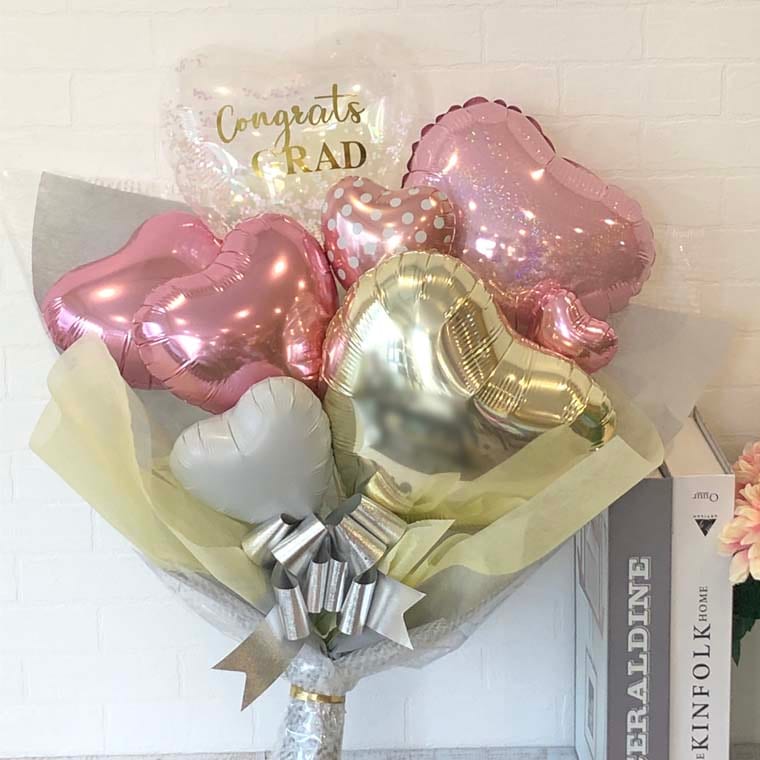 卒業式お祝いバルーン花束[コンフェッティグリッターピンク]