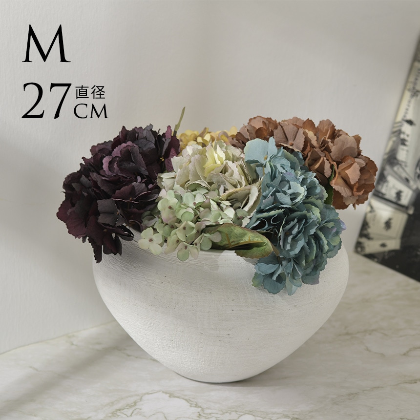 花瓶 大きい 陶器 白 壺型 空木 M 直径27cm おしゃれ フラワーベース