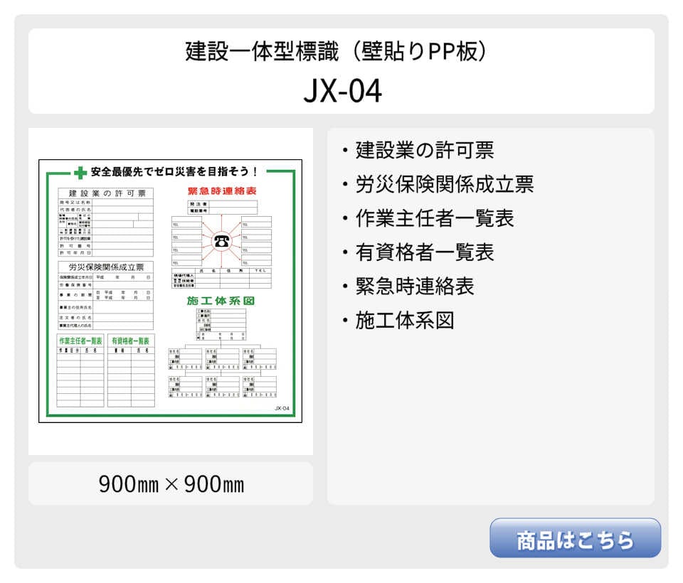 建設一体型標識 JX-02】【1枚】壁貼りタイプ PP製 建設業の許可票