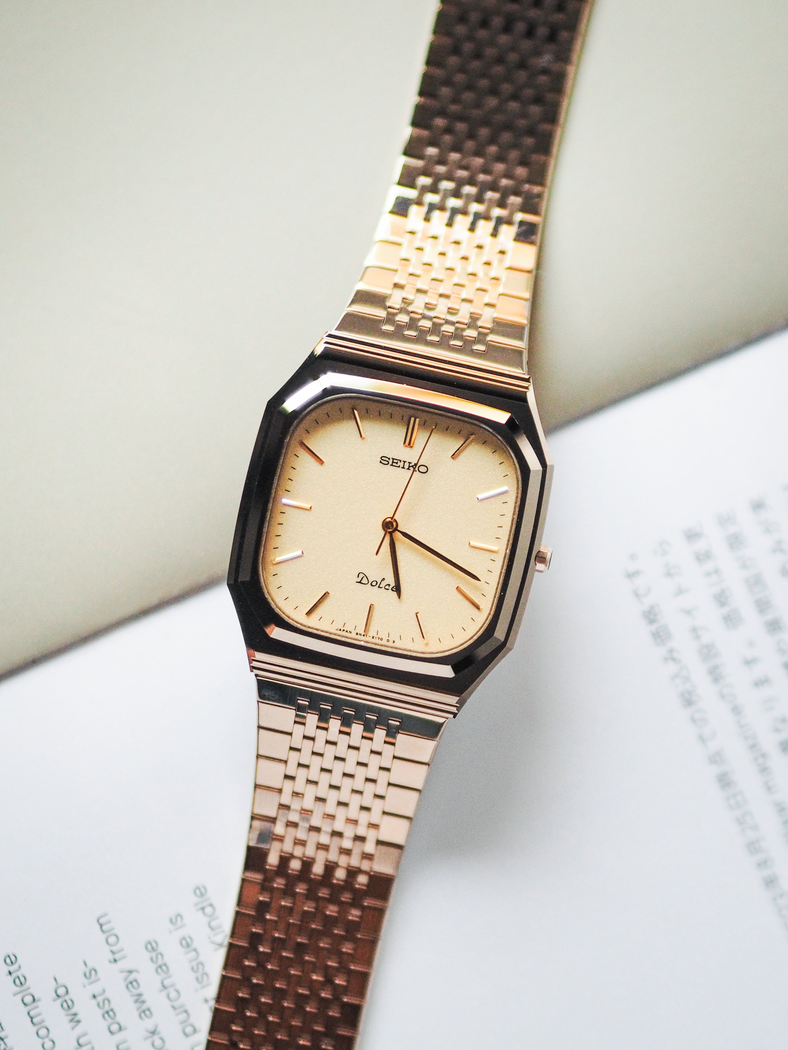 Seiko Dolce 8N41-5120 Tungsten Carbide Octagon Case Creamy Sand Textur